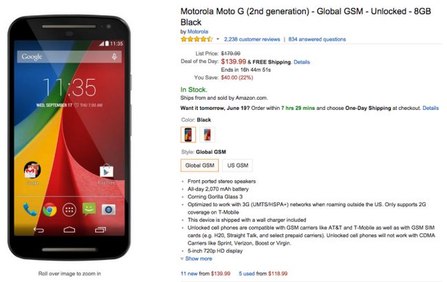 Fotografía - [Alerta Trato] Trato Bonus Gold Box de Amazon es la segunda generación de Motorola Moto G Por $ 139.99 ($ ​​40 de descuento)